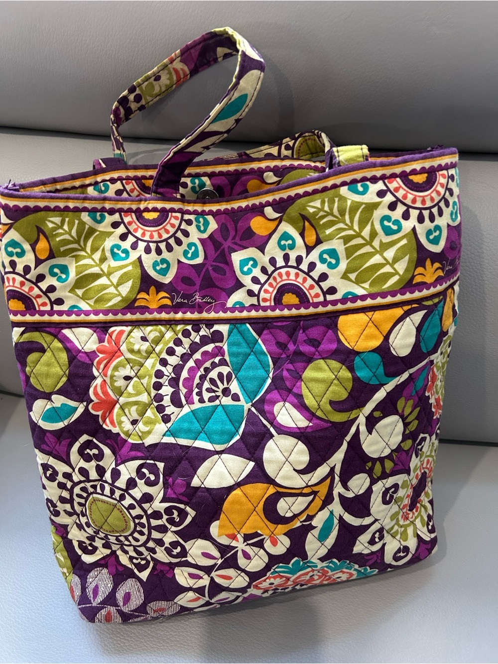 Vera Bradly Quilted Floral Tote Bag in Purple, Teal & Green
